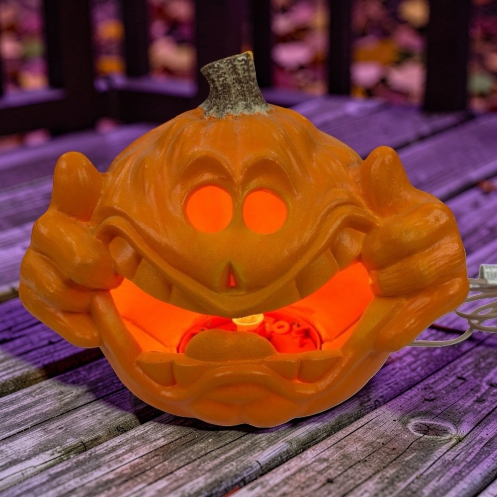 2004 Gemmy Vintage Halloween Foam Jack O Lantern Light Up Pumpkin Decor Works